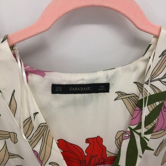 Zara floral botanical garden print ivory white V neck blouse  2/3 sleeves - Picture 10 of 14